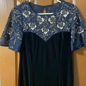 Blue velvet long dress